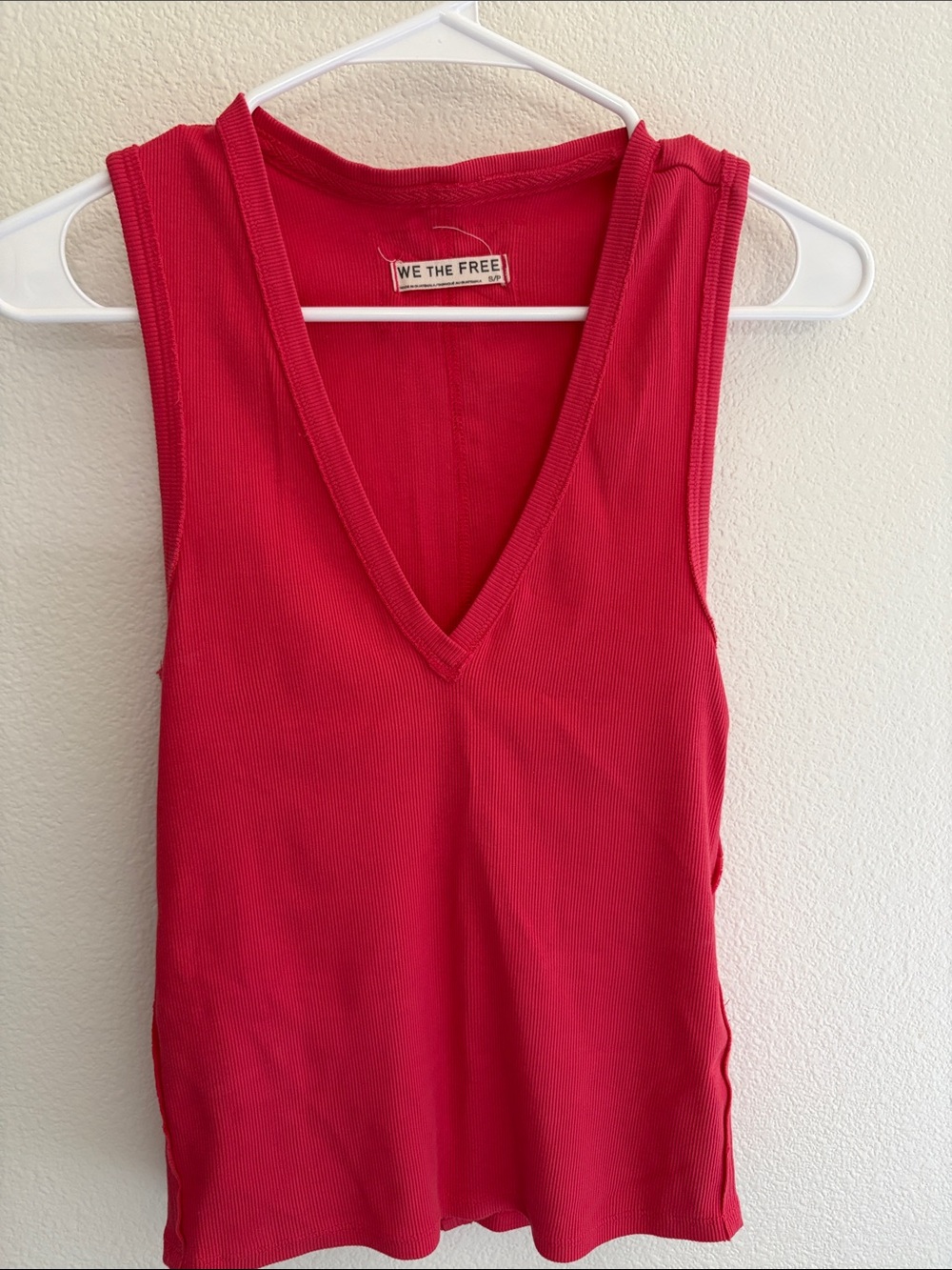 We The Free Free People Bright Coral V-Neck Ribbed Tank